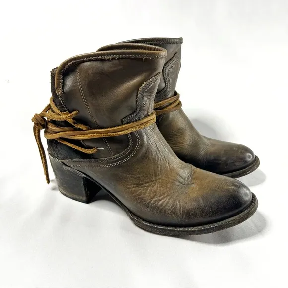 Freebird Casey Genuine Leather Western Inspired Wrap Heeled Boots Booties 10