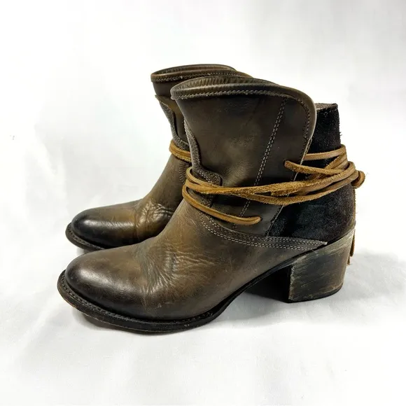 Freebird Casey Genuine Leather Western Inspired Wrap Heeled Boots Booties 10