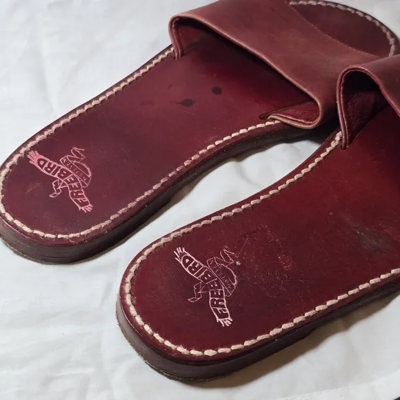 Freebird Red Leather Slide Sandals Boho Beach Sz 9 Summer