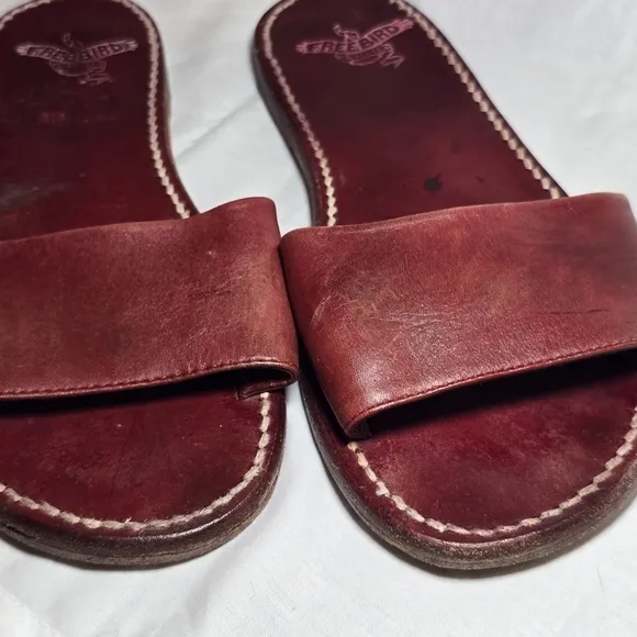 Freebird Red Leather Slide Sandals Boho Beach Sz 9 Summer