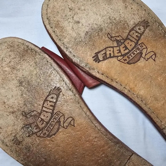 Freebird Red Leather Slide Sandals Boho Beach Sz 9 Summer