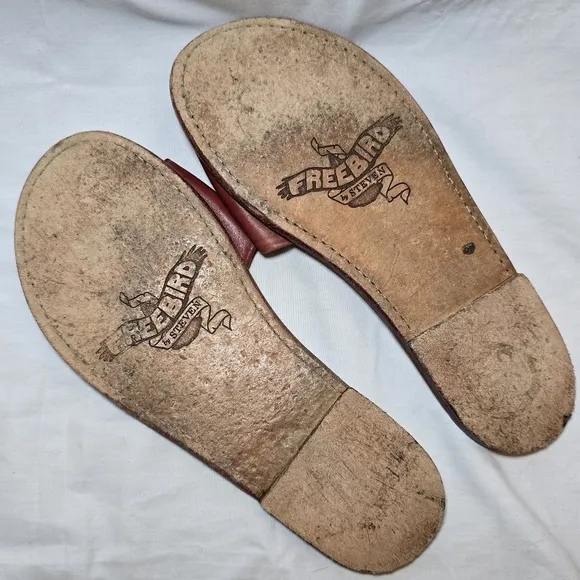 Freebird Red Leather Slide Sandals Boho Beach Sz 9 Summer