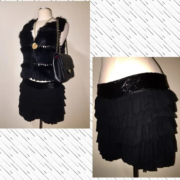 🖤♥️FRENCH CONNECTION BLACK RUFFLE SHORT w/SEQUIN WAIST…Sz 6…NWT..