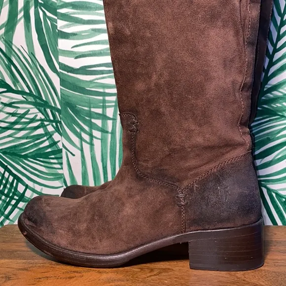 Frye 76556 Elena Tall Brown Suede Knee High Leather Boots  Women’s 9.5 B