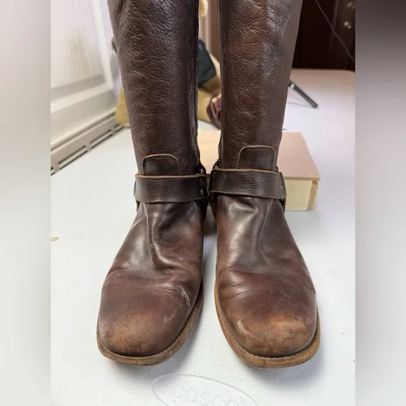 Frye #76851 Phillip Harness Tall Back Zip Burgundy Leather  Womens Boots Sz 7 B
