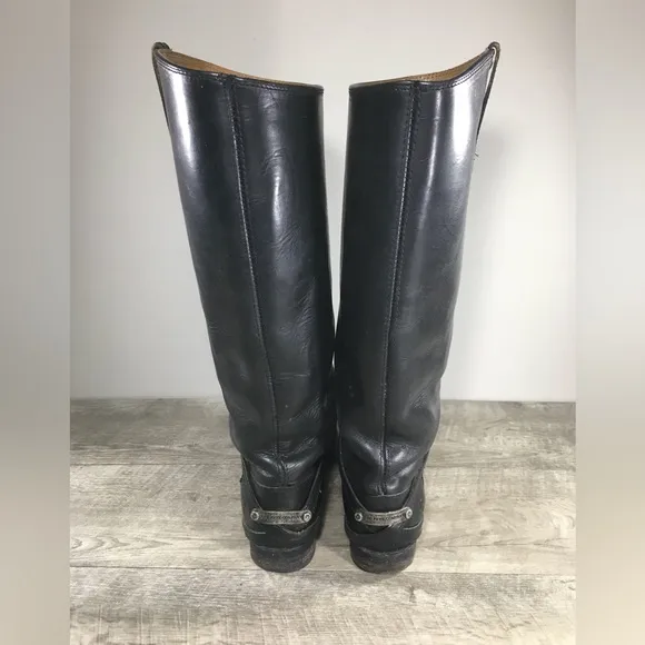 Frye 76976 Lindsay Plate Riding Black Leather Knee High Womens Boots Size 7.5