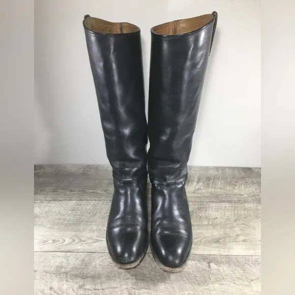 Frye 76976 Lindsay Plate Riding Black Leather Knee High Womens Boots Size 7.5