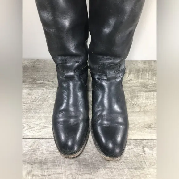 Frye 76976 Lindsay Plate Riding Black Leather Knee High Womens Boots Size 7.5