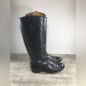 Frye 76976 Lindsay Plate Riding Black Leather Knee High Womens Boots Size 7.5