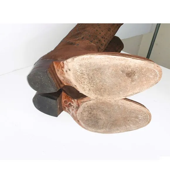 Frye 8 Brown Deborah Tall Studded Suede Knee Boots Laser Cut Western Cowboy