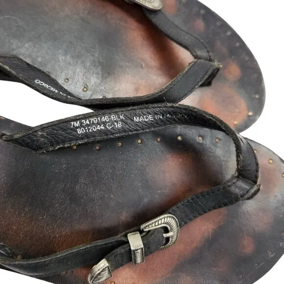 Frye Ally Western Flip Flop Leather Sandals 7 Cowboy Concho Buckle Belt Thong