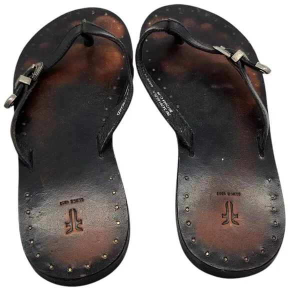 Frye Ally Western Flip Flop Leather Sandals 7 Cowboy Concho Buckle Belt Thong