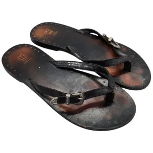 Frye Ally Western Flip Flop Leather Sandals 7 Cowboy Concho Buckle Belt Thong
