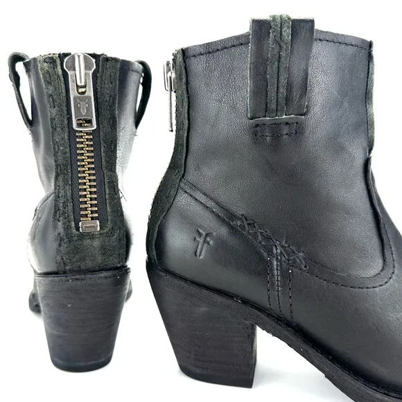 FRYE &quot;LESLIE ARTISAN&quot; BLACK LEATHER WESTERN BENCHCRAFTED BOHEMIAN SHORT BOOTS