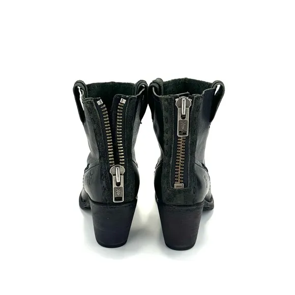 FRYE &quot;LESLIE ARTISAN&quot; BLACK LEATHER WESTERN BENCHCRAFTED BOHEMIAN SHORT BOOTS