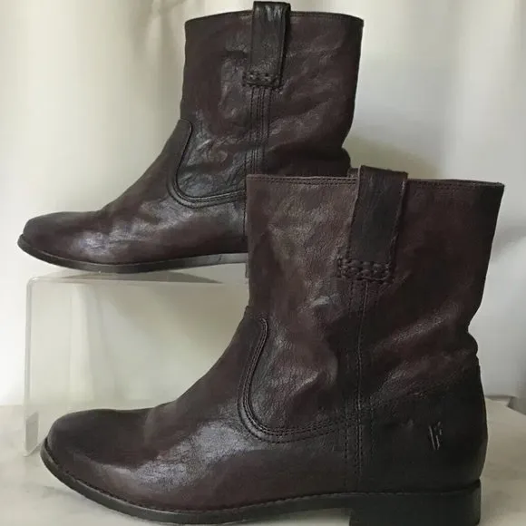Frye Anna Short Dark Brown Genuine Leather Ankle Boots (Pre-Loved)