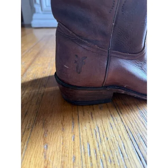 FRYE Billy Short Country Cowboy Boots Dark Brown Washed Antique Size 7.5B EUC
