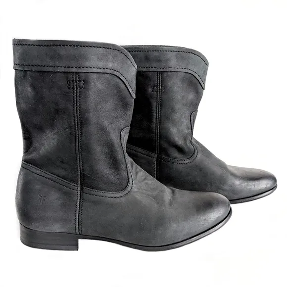 Frye Black Cara Roper Short Nubuck Suede Distressed Boots Size 9B