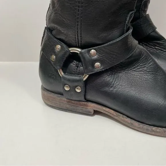 Frye Black Leather Harness Tall Riding Boots