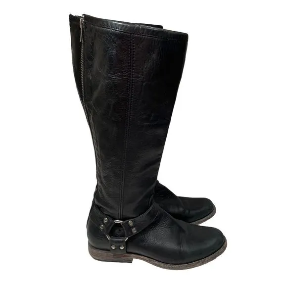 Frye Black Leather Harness Tall Riding Boots