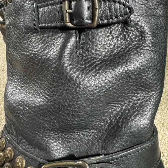 Frye Black Leather Studded Pull On Boots 5.5