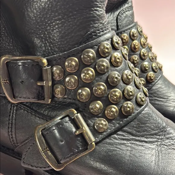 Frye Black Leather Studded Pull On Boots 5.5
