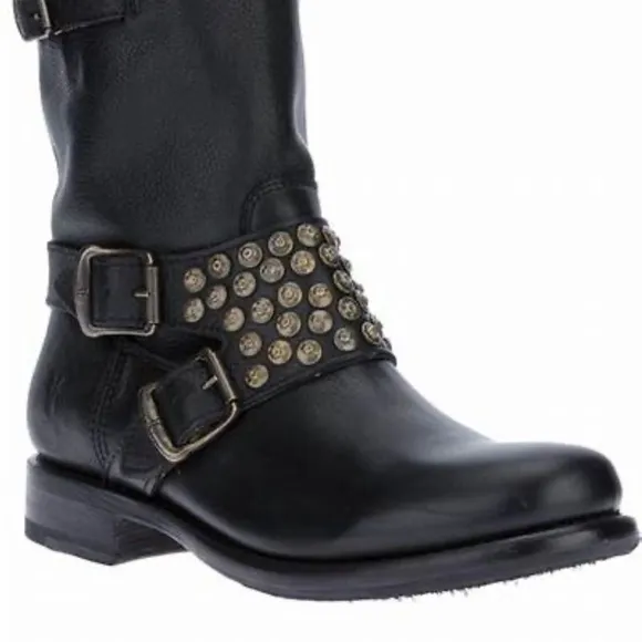 Frye Black Leather Studded Pull On Boots 5.5