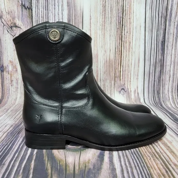 FRYE Black Melissa Button Short Leather Zipper Boots New Size 6.5