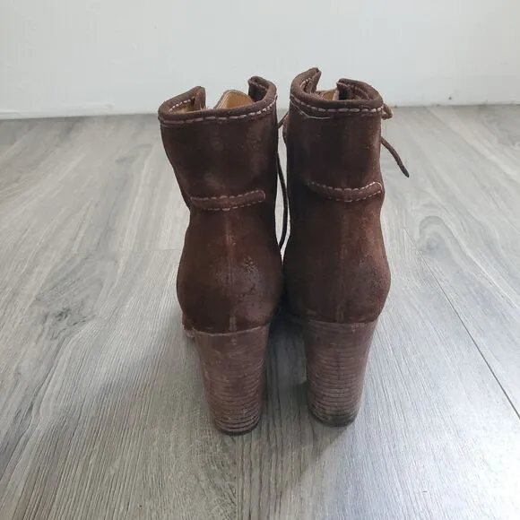 Frye Boots Parker Moc Short Size 9.5 Brown Suede Lace Up Heeled Girly Victorian