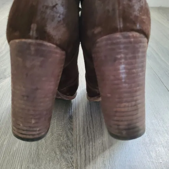 Frye Boots Parker Moc Short Size 9.5 Brown Suede Lace Up Heeled Girly Victorian