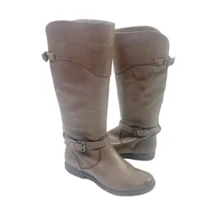 FRYE Boots Tall Riding 9.5 Gray Leather Harness Buckle Moto