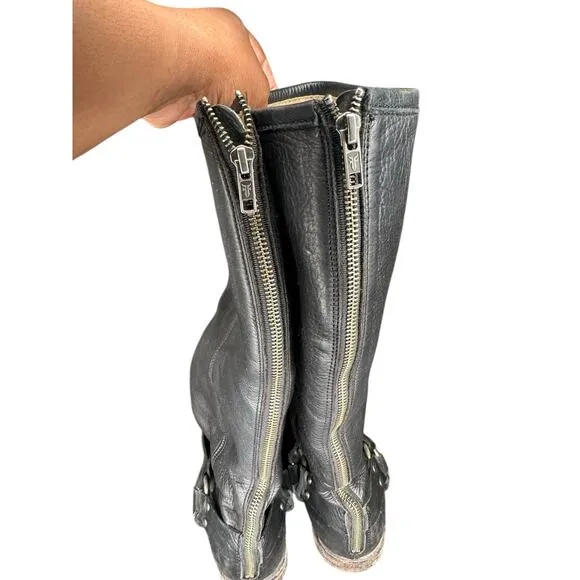 FRYE Boots Women's Phillip Harness Leather Knee High Tall Zipper Closure Size 10