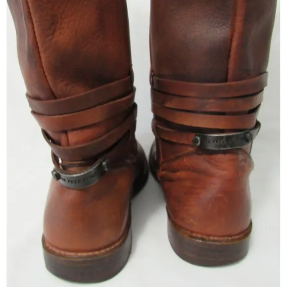 Frye Brown Leather Shirley Riding Plate Tall Western Riding Boots 6 B EUC