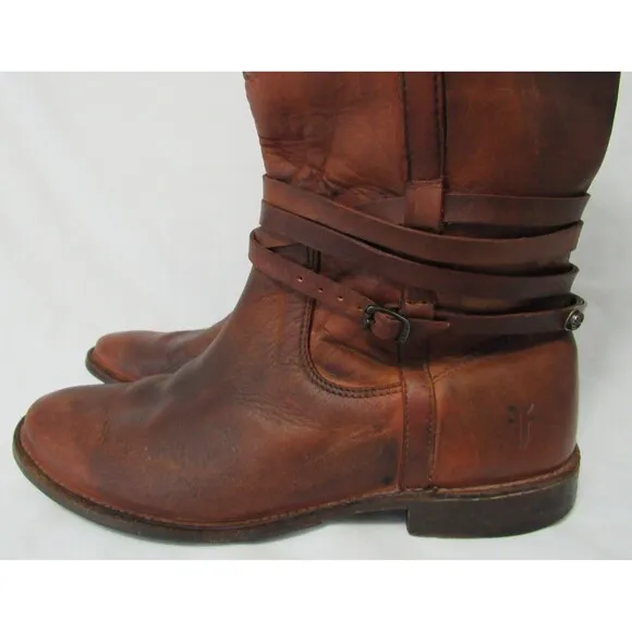 Frye Brown Leather Shirley Riding Plate Tall Western Riding Boots 6 B EUC