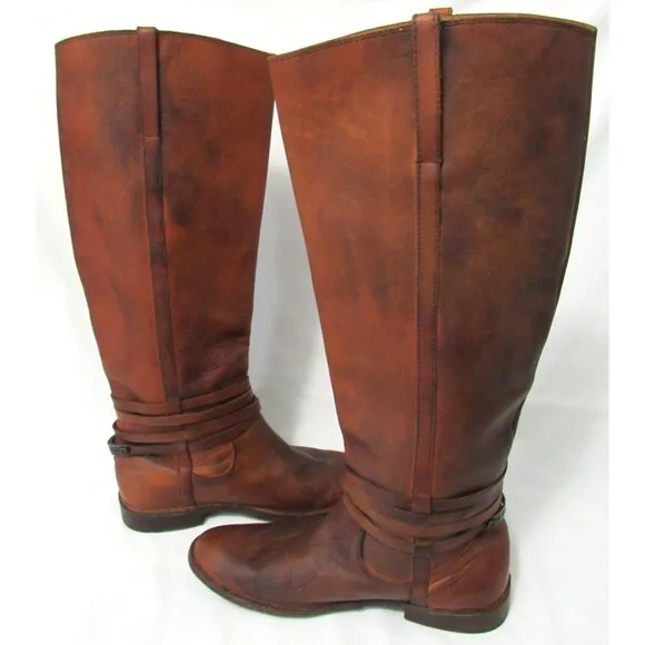 Frye Brown Leather Shirley Riding Plate Tall Western Riding Boots 6 B EUC