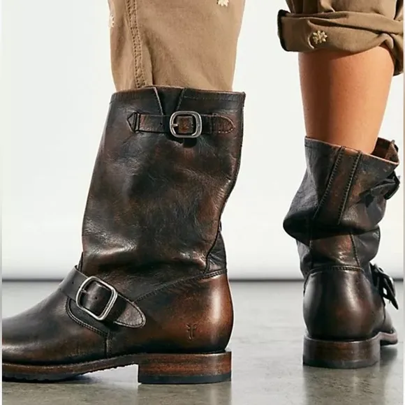 Frye | Brown Leather Veronica Short Slouch Boots Size 9