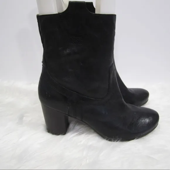 Frye Carson Mid Heel Short Black Boots Sz 10