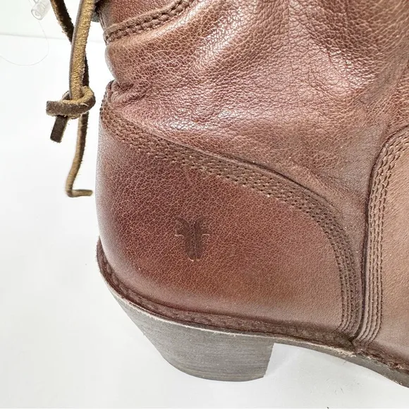 FRYE | Frye Ankle Carmen Brown Leather Pull On Boots Lace Up Back Sz. 8.5