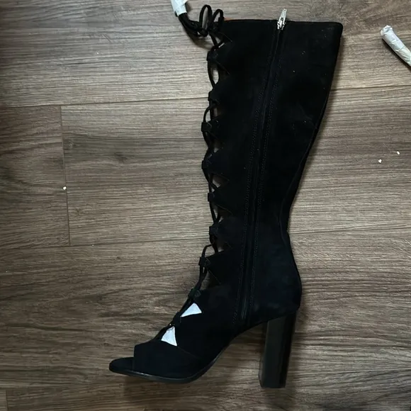 Frye Gabby Ghillie Black Suede Tall TASSLE GLADIATOR Boots NWOB Sz 7.5M $500