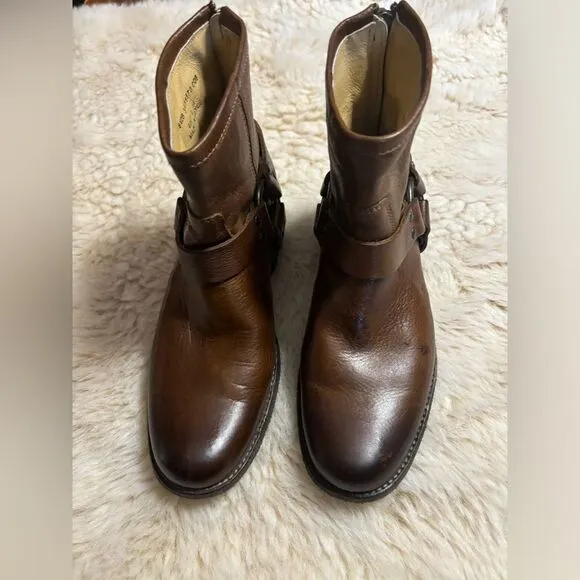 Frye Grey Phillip Harness Short Leather Boots in Brown Size 6.5