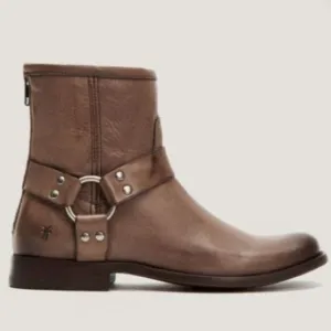 Frye Grey Phillip Harness Short Leather Boots in Brown Size 6.5