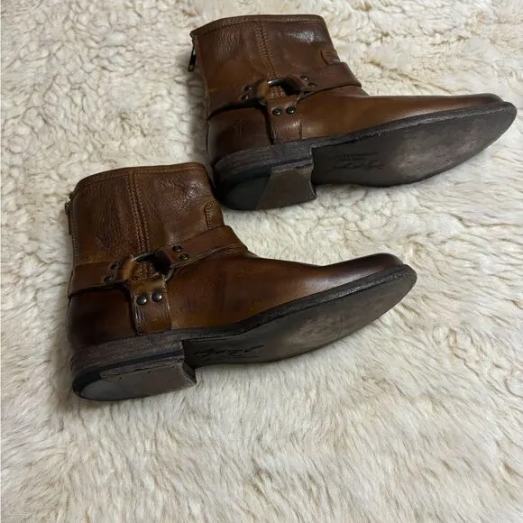 Frye Grey Phillip Harness Short Leather Boots in Brown Size 6.5