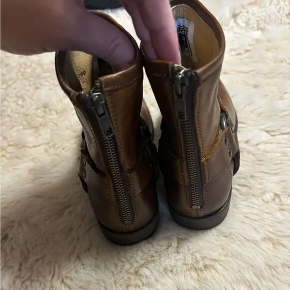 Frye Grey Phillip Harness Short Leather Boots in Brown Size 6.5