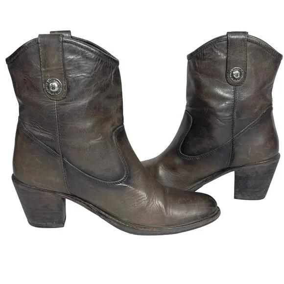 FRYE Jackie Button Short Boot In Slate Distressed chocolate brown 7.5