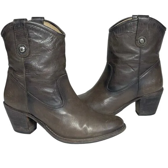 FRYE Jackie Button Short Boot In Slate Distressed chocolate brown 7.5