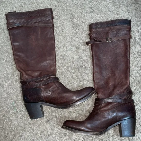 Frye Janae Strappy Tall Brown leather Boots