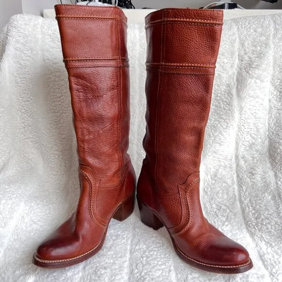 Frye Jane Stitch tall heeled boots, Brown, Size 8.5B
