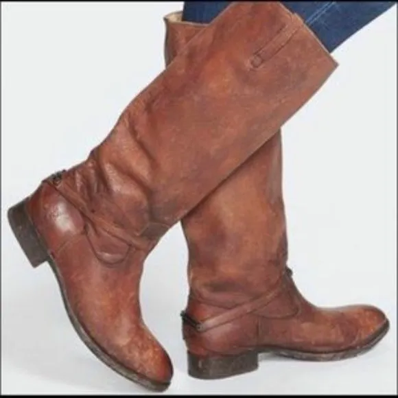 Frye Lindsay Plate Leather Tall Boots in Black