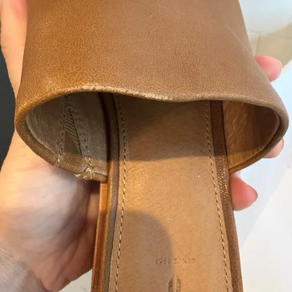Frye Lucia Mule Tan Leather Block Heel Slip On Sandals Womens Size 6.5