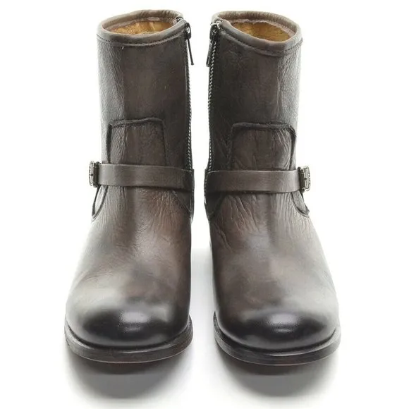 Frye Lynn Strap Short Leather Moto Chelsea Boot 6 M New